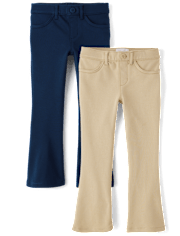 Girls Uniform Ponte Knit Pull On Flare Pants 2-Pack