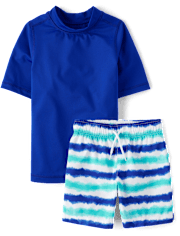 Boys Striped Rashguard Swimsuit