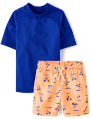 Boys Palm Tree Rashguard Swimsuit
