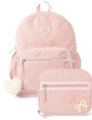 Girls Bow Corduroy Backpack 2-Piece Set