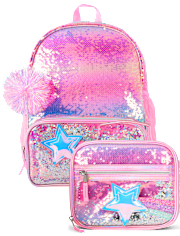 Girls Rainbow Sequin Shakey Star Backpack 2-Piece Set