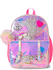 Girls Holographic Shakey Happy Face Backpack 2-Piece Set