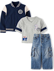 Baby And Toddler Boys Embroidered Varsity 3-Piece Outfit Set