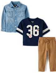 Baby And Toddler Boys Embroidered Varsity 3-Piece Outfit Set