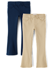 Girls Uniform Ponte Knit Pull On Flare Pants 2-Pack
