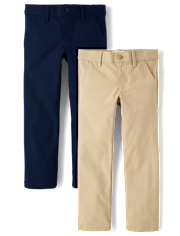 Girls Uniform Quick Dry Skinny Chino Pants 2-Pack