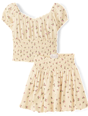 Girls Floral Smocked 2-Piece Outfit Set