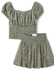 Girls Floral Smocked 2-Piece Outfit Set