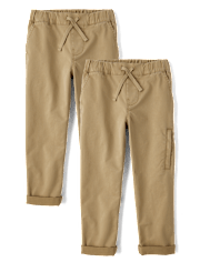 Boys Stretch Roll Cuff Pull On Chino Pants 2-Pack