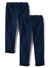 Boys Stretch Roll Cuff Pull On Chino Pants 2-Pack
