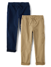 Boys Stretch Roll Cuff Pull On Chino Pants 2-Pack