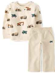 Baby And Toddler Boys Construction Vehicle Premium Fleece 2-Piece Outfit Set