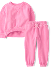 Toddler Girls Garment Dyed Premium Fleece 2-Piece Outfit Set