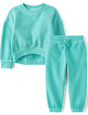 Toddler Girls Garment Dyed Premium Fleece 2-Piece Outfit Set