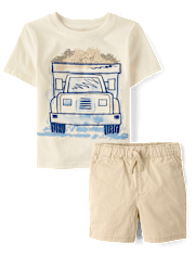 Baby And Toddler Boys Puff Print Construction Vehicle 2-Piece Outfit Set