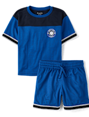 Boys Quick Dry Striped Hem 2-Piece Outfit Set