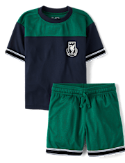 Boys Quick Dry Striped Hem 2-Piece Outfit Set