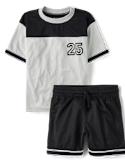 Boys Quick Dry Striped Hem 2-Piece Outfit Set