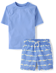 Boys Striped Rashguard Swimsuit