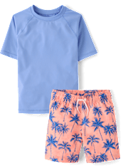 Boys Palm Tree Rashguard Swimsuit