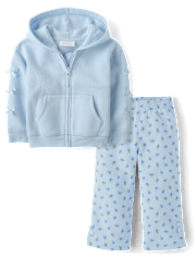 Toddler Girls Floral Bow Fleece 2-Piece Outfit Set