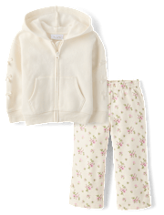 Toddler Girls Floral Bow Fleece 2-Piece Outfit Set