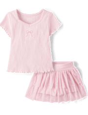 Toddler Girls Embroidered Bow 2-Piece Outfit Set