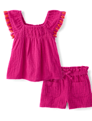 Baby And Toddler Girls Tassel Gauze 2-Piece Outfit Set