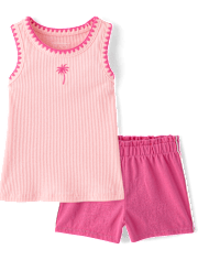 Baby And Toddler Girls Embroidered Palm Tree 2-Piece Outfit Set