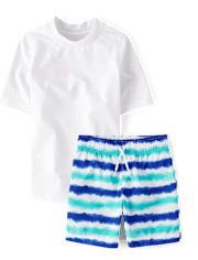 Boys Striped Rashguard Swimsuit