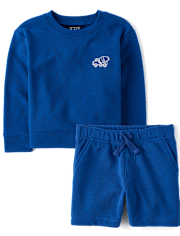 Baby And Toddler Boys Embroidered Construction Vehicle French Terry 2-Piece Outfit Set