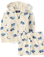 Baby And Toddler Boys Construction Vehicle French Terry 2-Piece Outfit Set