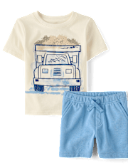 Baby And Toddler Boys Puff Print Construction Vehicle 2-Piece Outfit Set