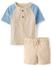 Baby And Toddler Boys Colorblock Marled 2-Piece Outfit Set