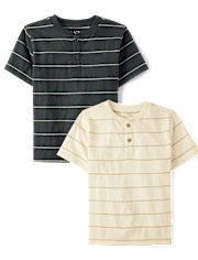 Boys Striped Textured Henley Tee 2-Pack