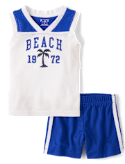 Baby And Toddler Boys Quick Dry Beach Varsity Mesh 2-Piece Outfit Set