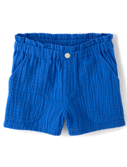 Girls Gauze Paperbag Waist Shortie Shorts 3-Pack