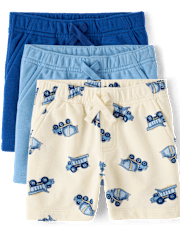 Baby And Toddler Boys Vehicle French Terry Active Shorts 3-Pack