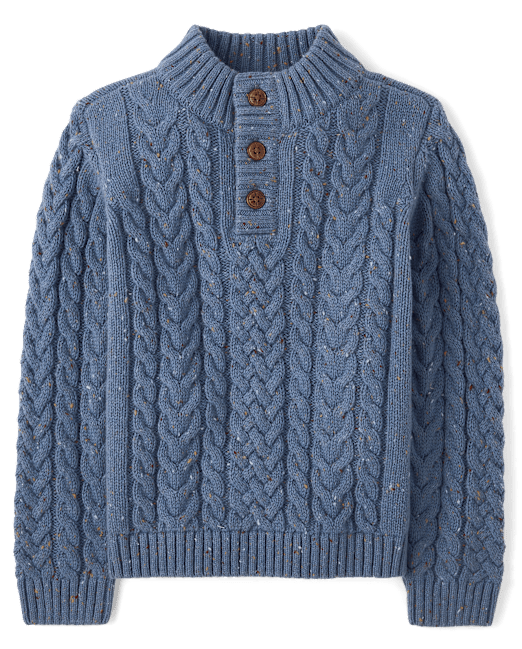 Boys Textured Cable Knit Mock Neck Sweater - Little Essentials - blue
