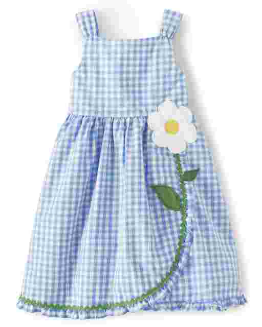 Vestido Niña Sin Mangas De Popelina Vichy Flores Bordadas Volantes - Sunny Daisies
