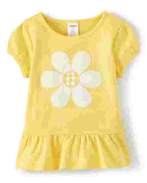 Top de niña con péplum de flores y apliques bordados de manga corta - Sunny Daisies