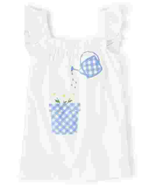 Top de jardín con apliques bordados y manga corta de aleteo para niñas - Sunny Daisies