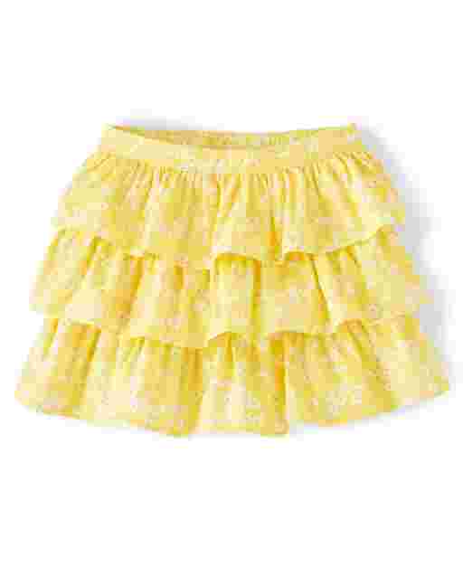 Falda pantalón niña de popelina escalonada con estampado floral - Sunny Daisies