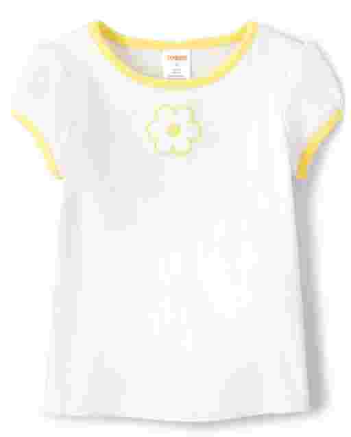 Top de flores con apliques bordados de manga corta para niñas - Sunny Daisies