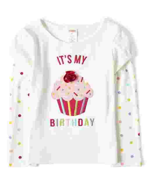 Top 2 en 1 de cupcake bordado de manga larga para niñas - Birthday Boutique
