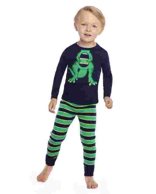 Pijama de 2 piezas de algodón con ajuste ceñido de dinosaurio de manga larga para niños - Gymmies