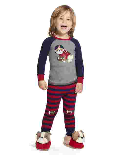 Pijama de algodón de 2 piezas con manga raglán larga Preppy Puppy y ajuste ceñido para niños - Gymmies