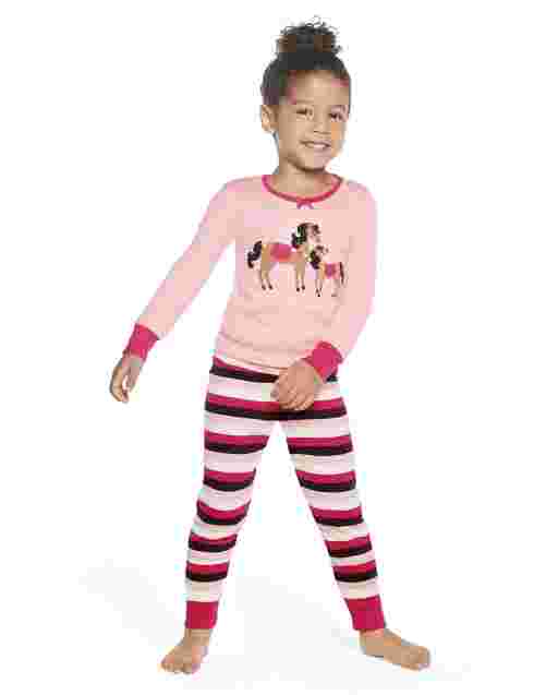Girls Long Sleeve Pony Club Snug Fit Cotton 2-Piece Pajamas - Gymmies