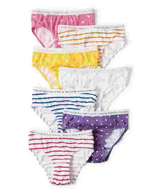 Paquete de 7 calzoncillos de días de la semana con lunares y rayas para niñas