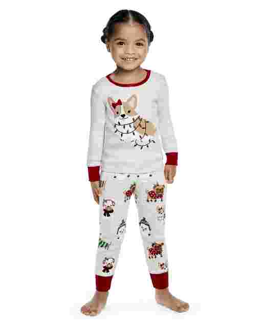 Girls Long Sleeve Holiday Dog Snug Fit Cotton 2-Piece Pajamas - Gymmies